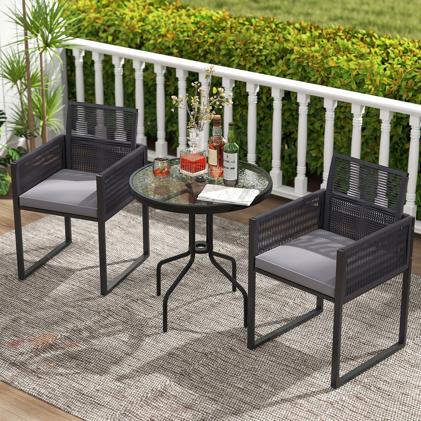 70CM Patio Dining Table with Heavy-Duty Metal Frame and Rippled Tempered Glass Top