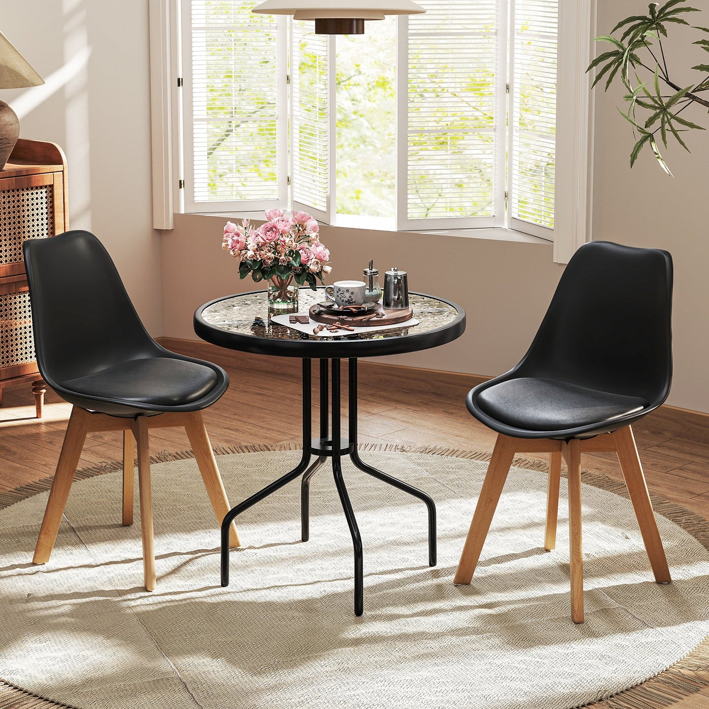 70CM Patio Dining Table with Heavy-Duty Metal Frame and Rippled Tempered Glass Top