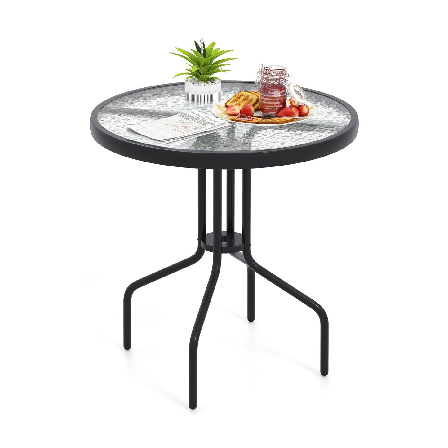70CM Patio Dining Table with Heavy-Duty Metal Frame and Rippled Tempered Glass Top