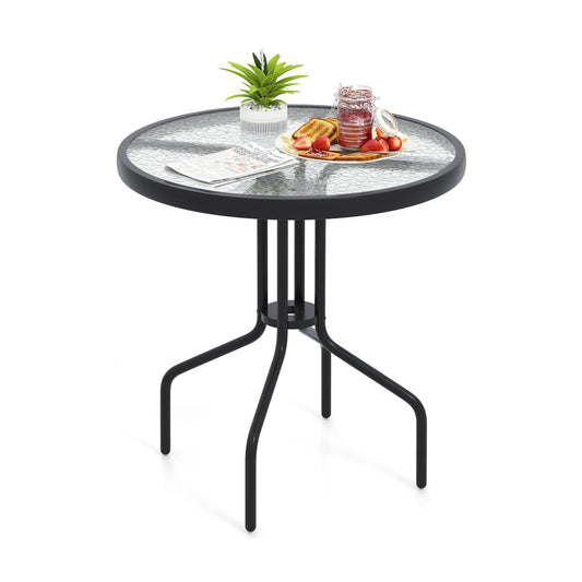 70CM Patio Dining Table with Heavy-Duty Metal Frame and Rippled Tempered Glass Top