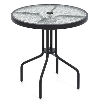 70CM Patio Dining Table with Heavy-Duty Metal Frame and Rippled Tempered Glass Top