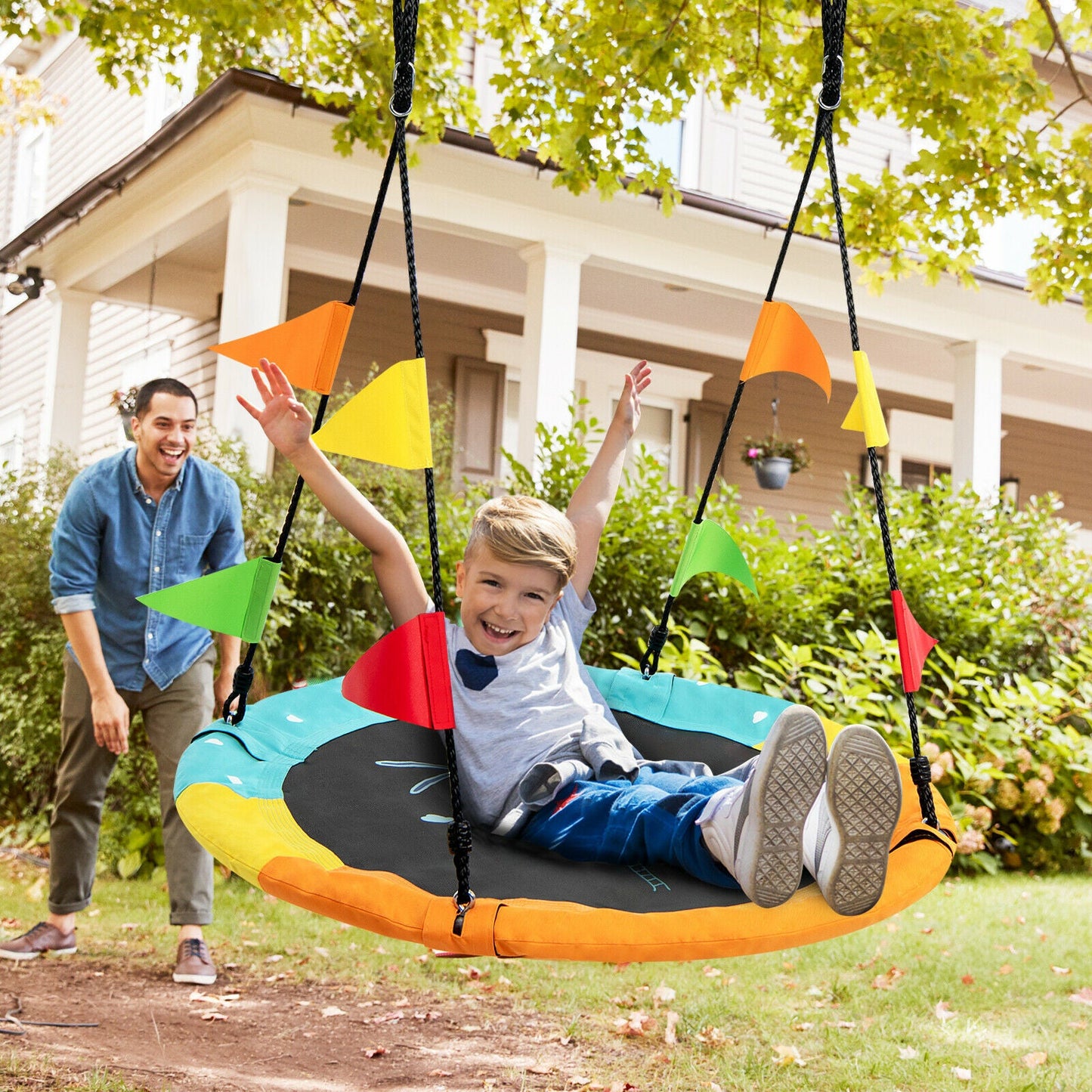 100cm Round Saucer Tree Swing with Heights Adjustable Rope