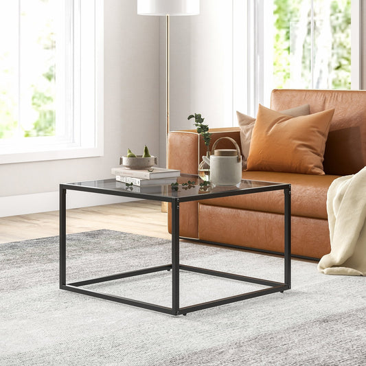 70 CM Modern Square Coffee Table with Metal Frame-Grey