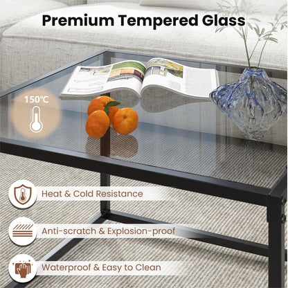70 CM Modern Square Coffee Table with Metal Frame-Grey