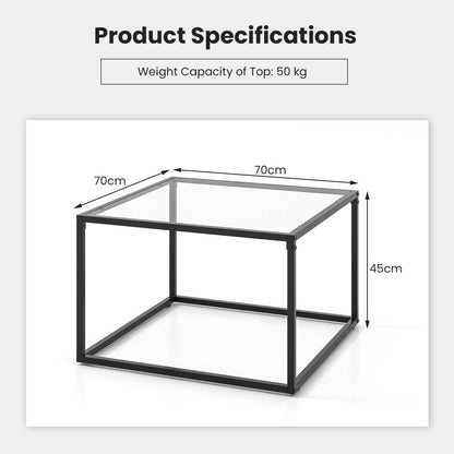 70 CM Modern Square Coffee Table with Metal Frame-Transparent
