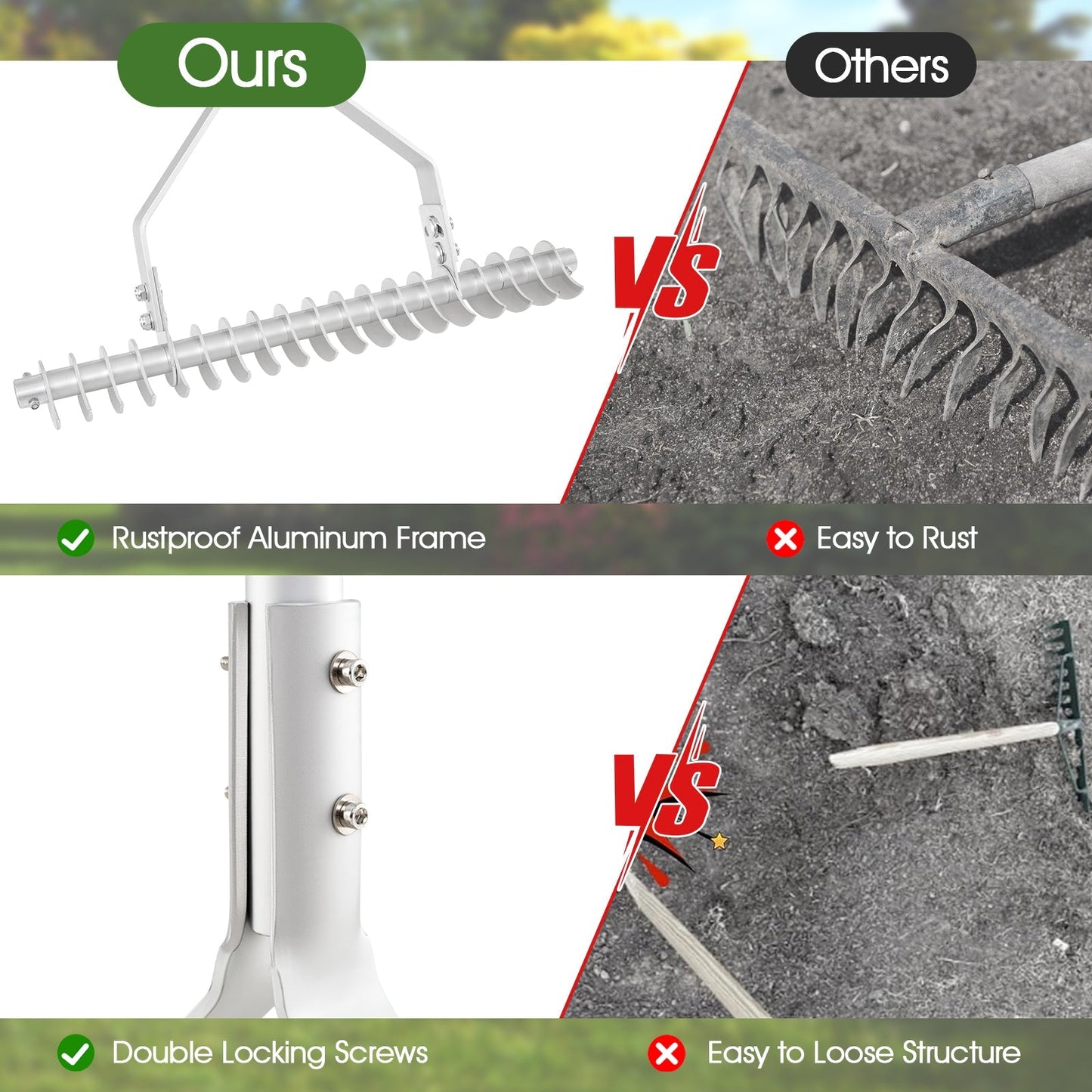 178 cm Garden Thatch Rake with Long Handle and 19 Curved Tines