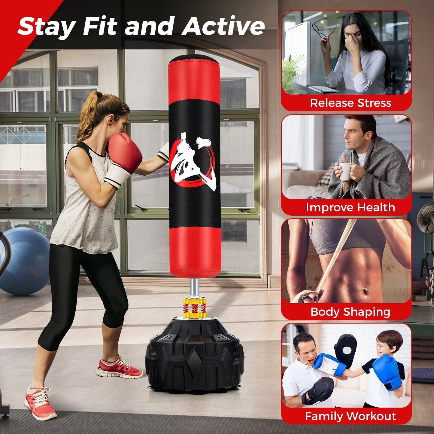 70 Inches Freestanding Punching Bag with Fillable Base