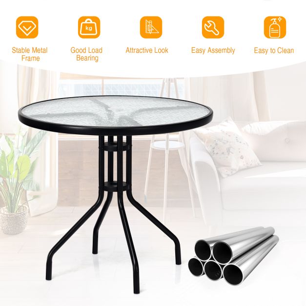 70 cm Patio Table with Tempered Glass Tabletop and Sturdy Metal Legs