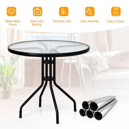 70 cm Patio Table with Tempered Glass Tabletop and Sturdy Metal Legs