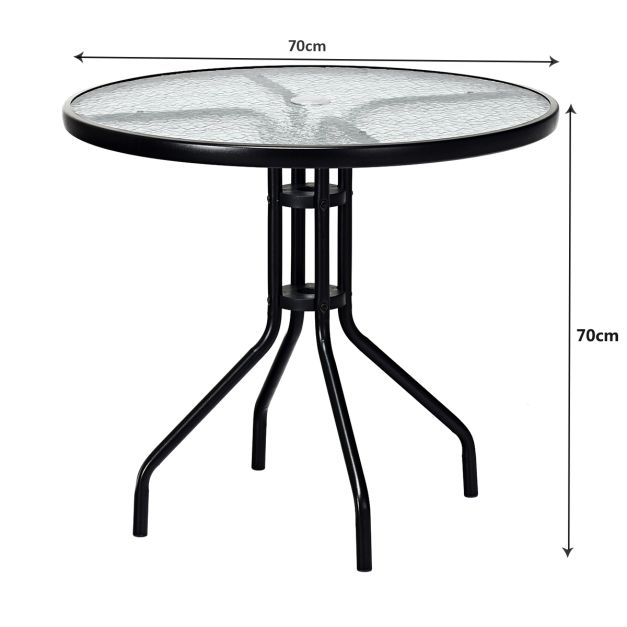 70 cm Patio Table with Tempered Glass Tabletop and Sturdy Metal Legs