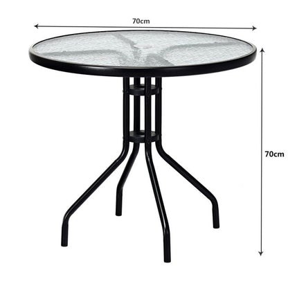 70 cm Patio Table with Tempered Glass Tabletop and Sturdy Metal Legs