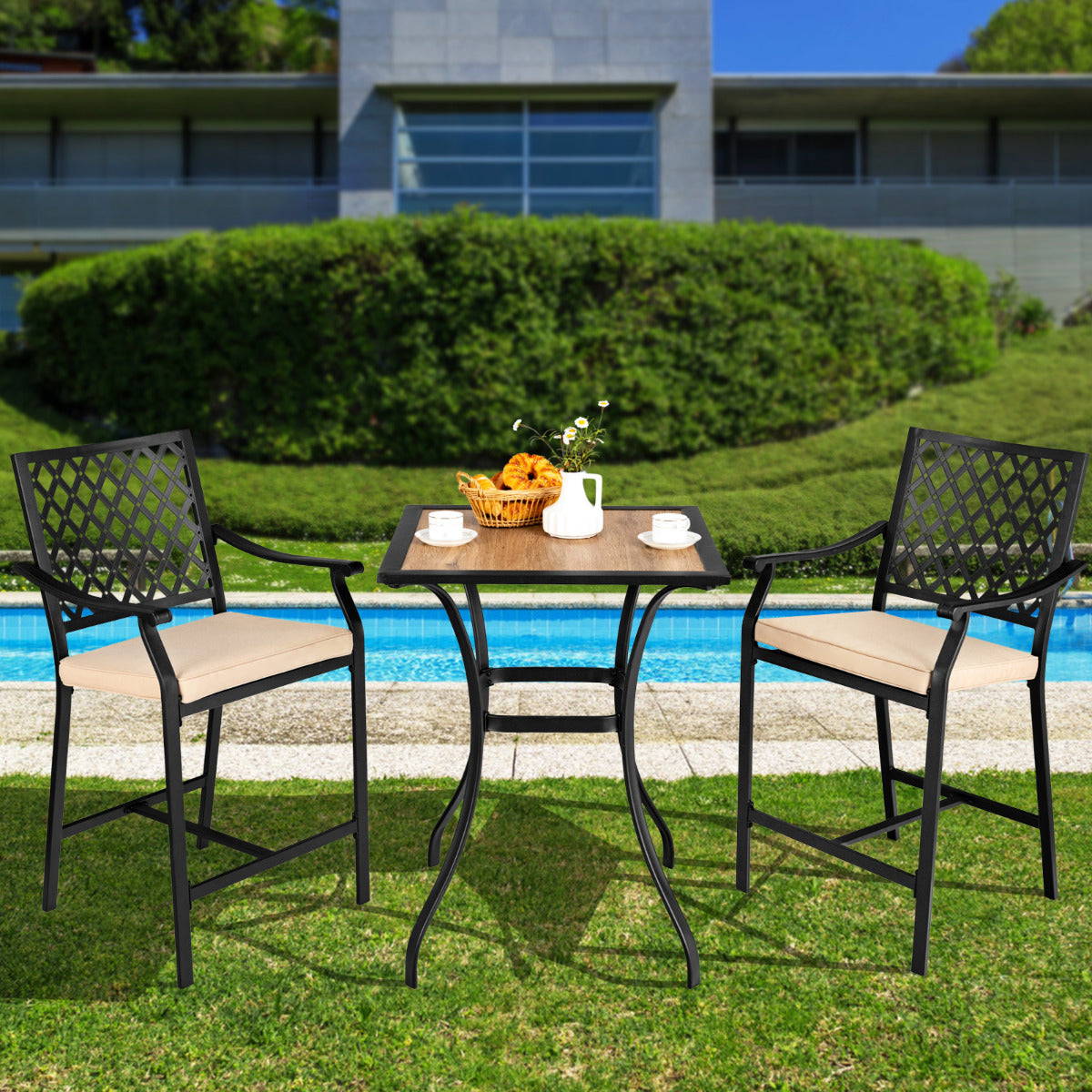 70cm Patio Square Bar Table Outdoor Bar Height Bistro Table