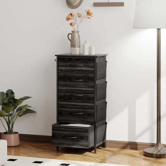 HOMCOM Chest of Five Fabric Drawers - Black