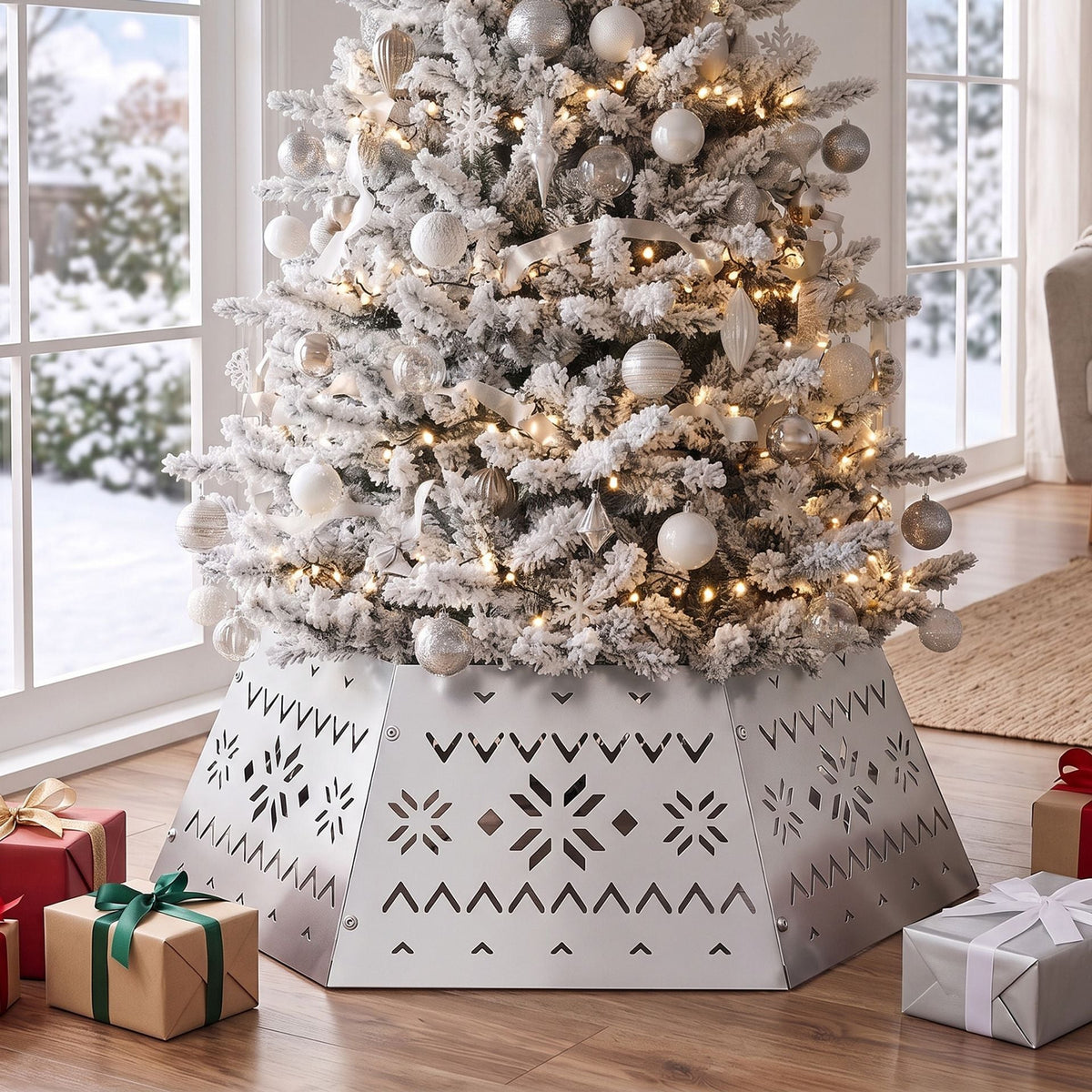 71 CM Metal Hexagonal Christmas Tree Collar Fits up to 305 CM Xmas Tree and 61 CM Stand Diameter