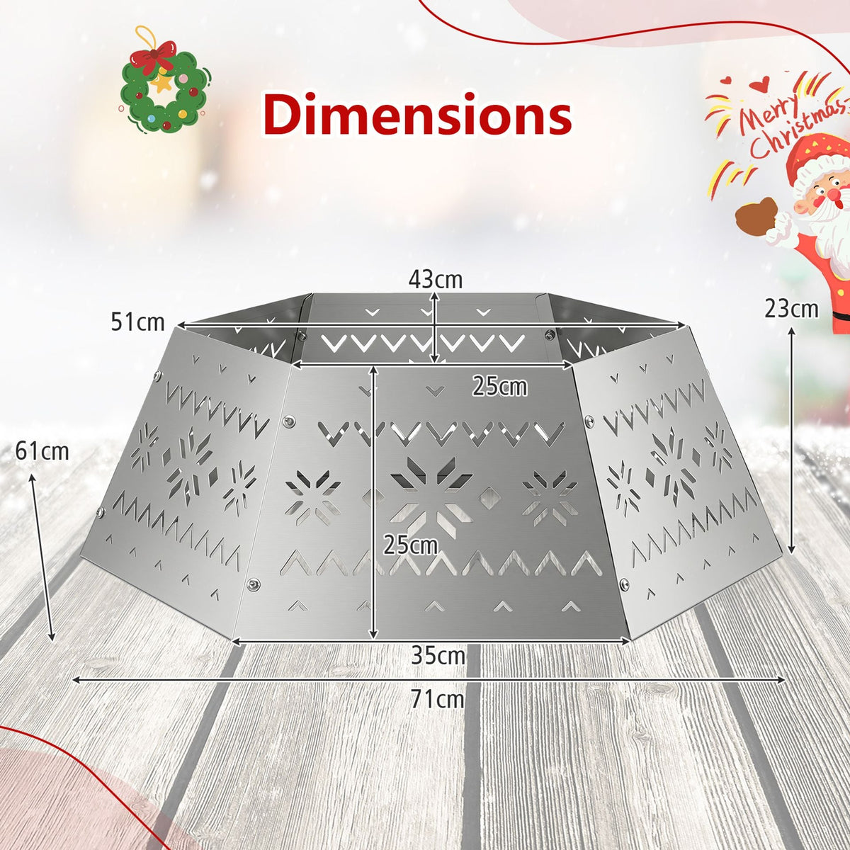 71 CM Metal Hexagonal Christmas Tree Collar Fits up to 305 CM Xmas Tree and 61 CM Stand Diameter