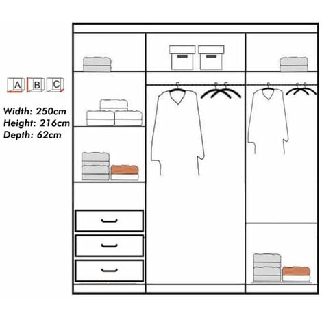 Keynes Black Single Mirrored Sliding Door Large Wardrobe - 250cm