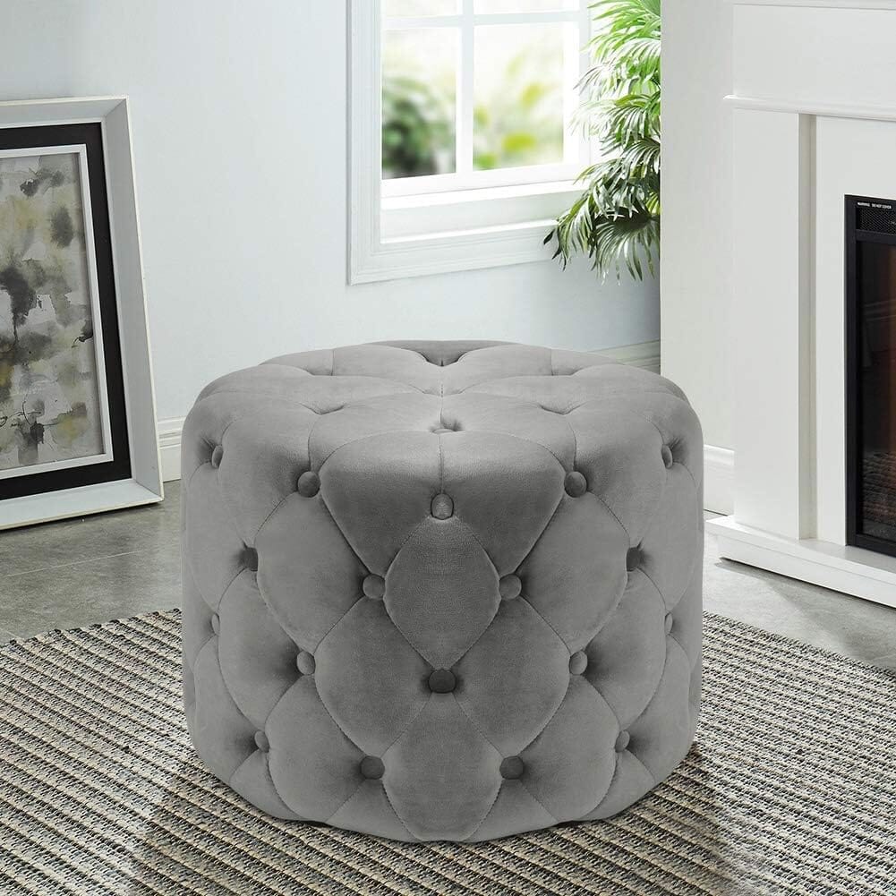 Round Velvet Buttoned Footstool