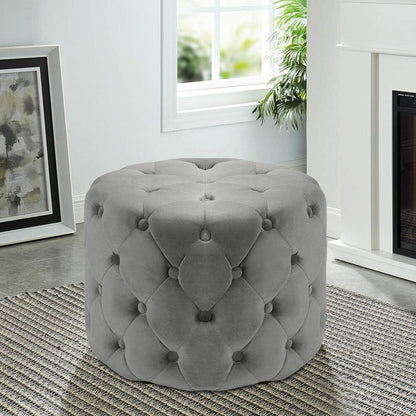 Round Velvet Buttoned Footstool