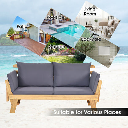 3 in 1 Convertible Cushioned Loveseat Lounger Couch with Pillows-Grey