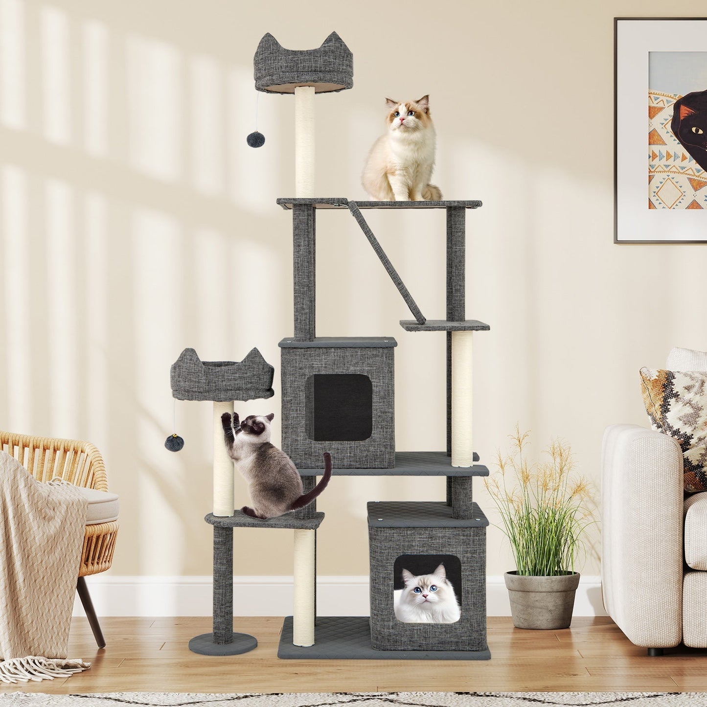 180CM Tall Cat Tree Multi-Level Large Cat Tower with Scratching Posts-Grey