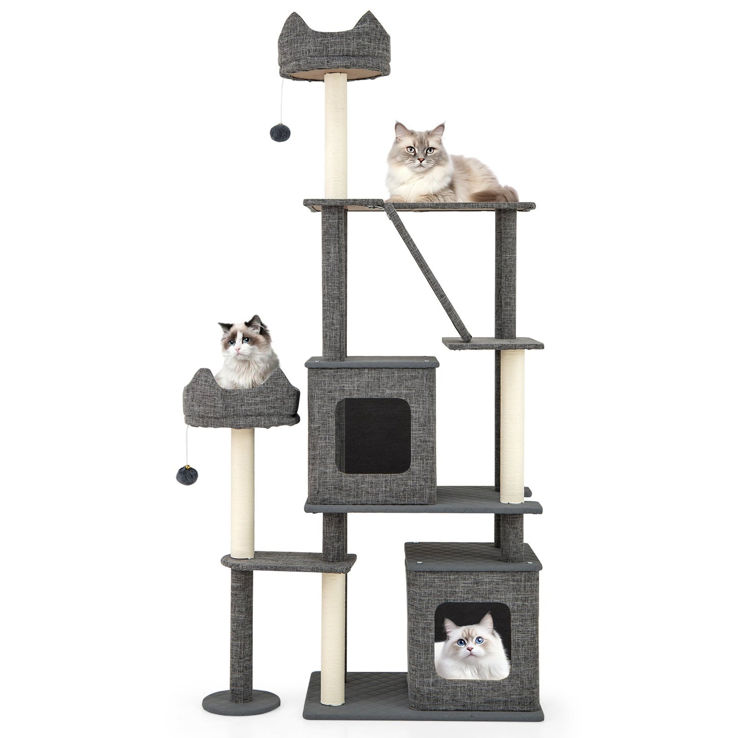 180CM Tall Cat Tree Multi-Level Large Cat Tower with Scratching Posts-Grey