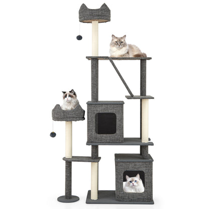 180CM Tall Cat Tree Multi-Level Large Cat Tower with Scratching Posts-Grey