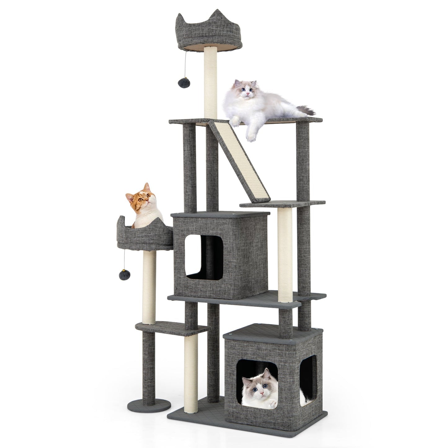 180CM Tall Cat Tree Multi-Level Large Cat Tower with Scratching Posts-Grey