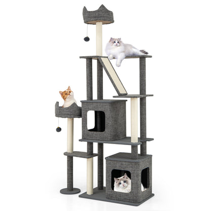 180CM Tall Cat Tree Multi-Level Large Cat Tower with Scratching Posts-Grey