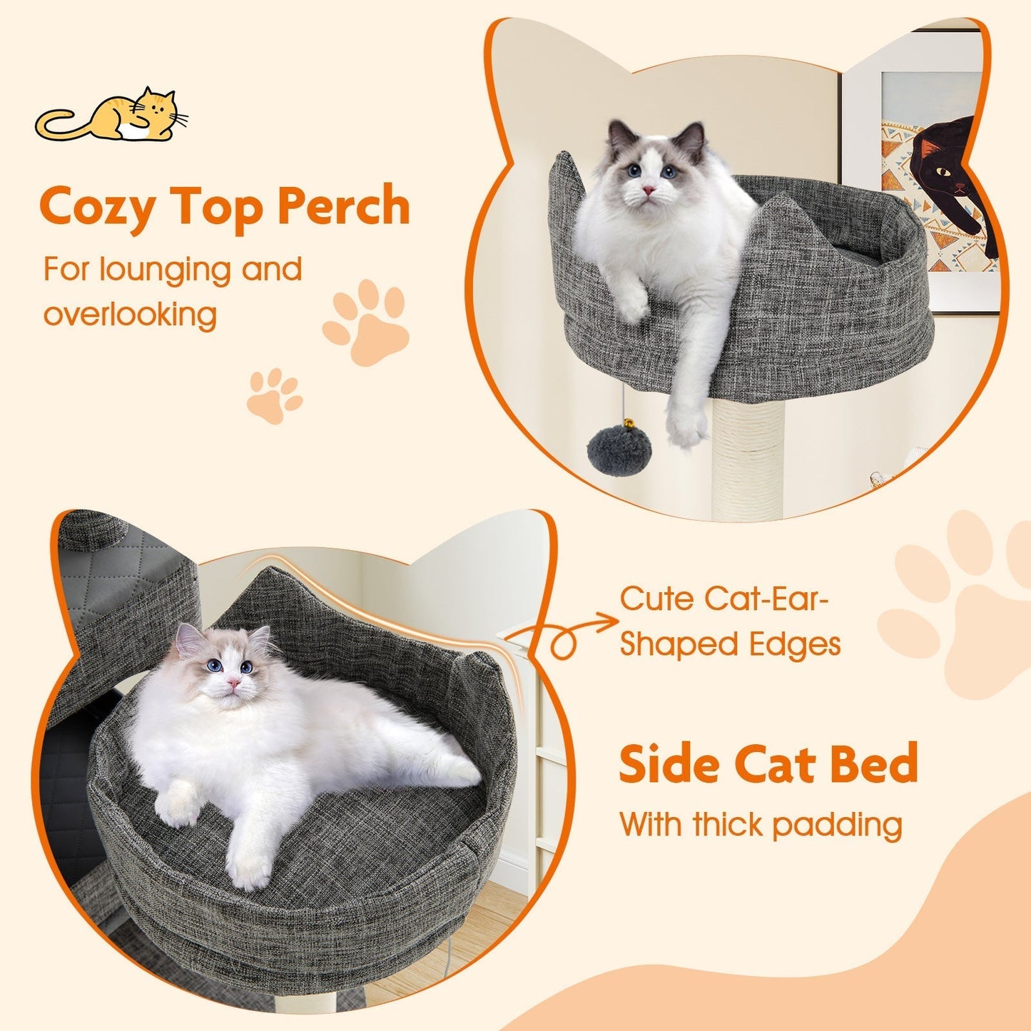 180CM Tall Cat Tree Multi-Level Large Cat Tower with Scratching Posts-Grey