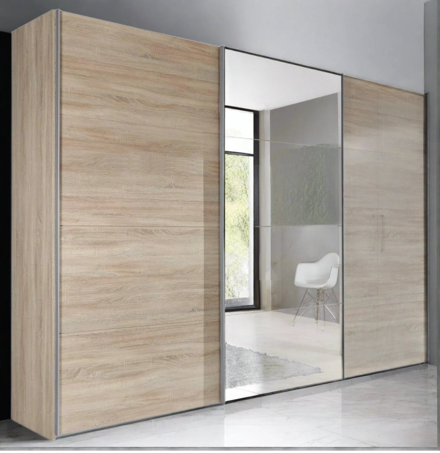 Erasmus 2 Door Mirrored Sliding Wardrobe - Hickory Oak