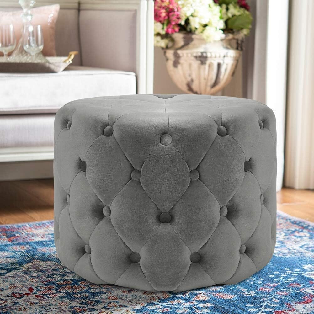 Round Velvet Buttoned Footstool