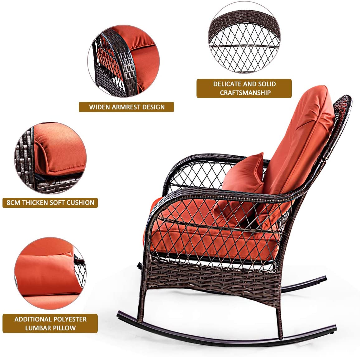 Rattan Rocking Chair with Cushions