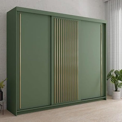 Kesteven Gold Strip Design Green Sliding Door Large Wardrobe - 250cm