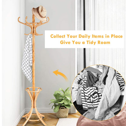 Free-standing Jacket Stand with Umbrella for Living Room-Natural