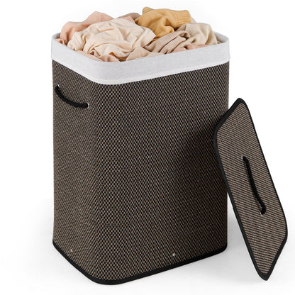 72 L Capacity Bamboo Laundry Hamper with Lid and Removable Liner for Bedroom-Black
