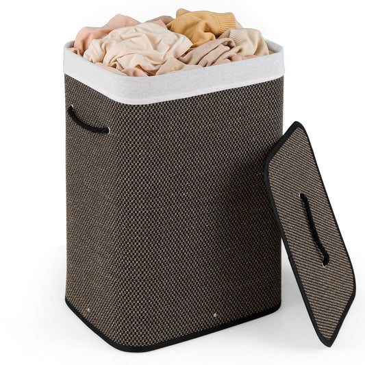 72 L Capacity Bamboo Laundry Hamper with Lid and Removable Liner for Bedroom-Black