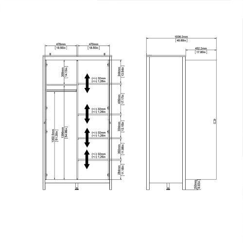 Madrid Wardrobe with 2 doors in Matt Black - Matt Black