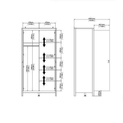 Madrid Wardrobe with 2 doors in Matt Black - Matt Black