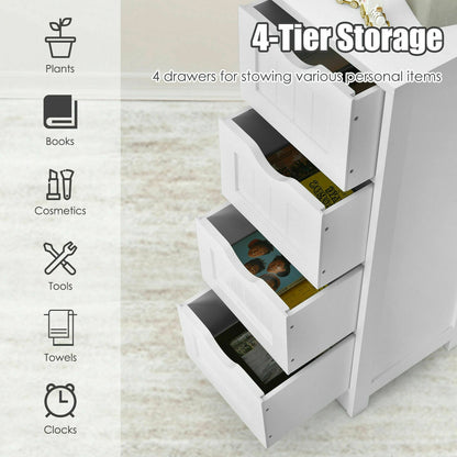 4 Drawers Bathroom Floor Cabinet with Curved Handle-White