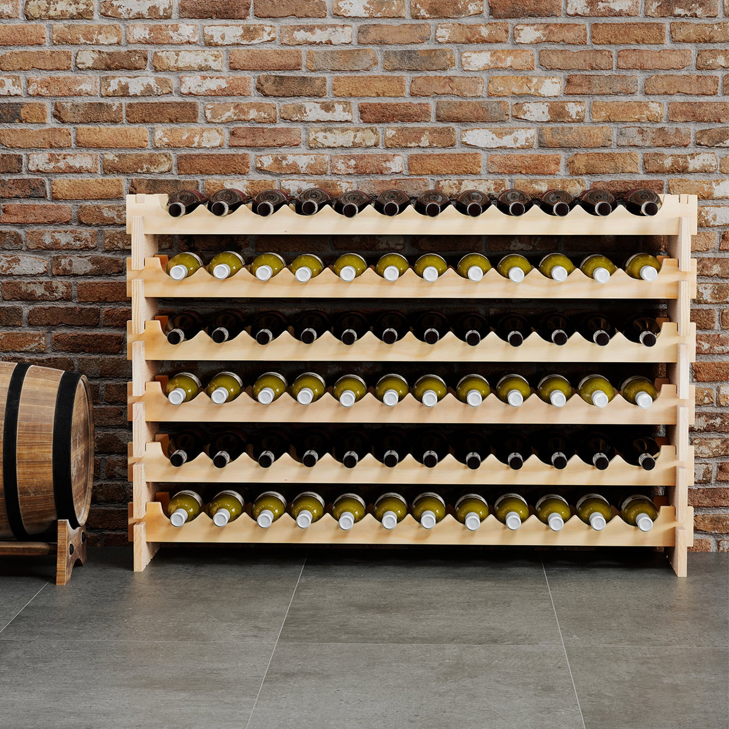 72 Bottles Wine Rack 6-Tier Stackable Wine Storage Stand with Solid Wood Frame-Natural