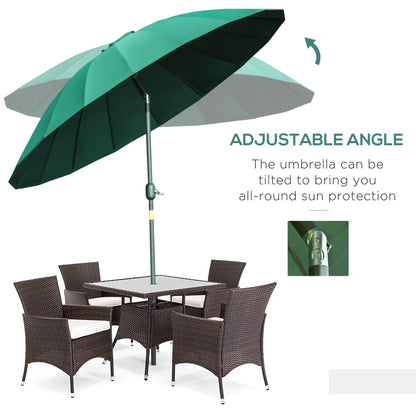 Outsunny Ф255cm Patio Parasol Umbrella Outdoor Market Table Parasol with Push Button Tilt Crank and Sturdy Ribs for Garden Lawn Backyard Pool Green