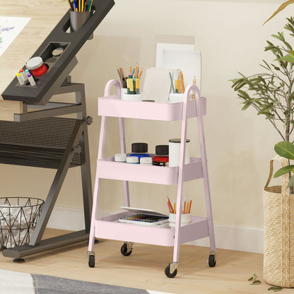 Wózek magazynowy HOMCOM Three-Tier - różowy