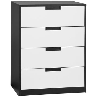 4 Drawer Storage Chest Cabinet Organiser for Bedroom, Living Room, 60cmx40cmx80cm, White and Black