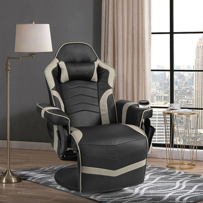 Electric Massage Gaming Chair with Cup Holder and Side Pouch-Grey