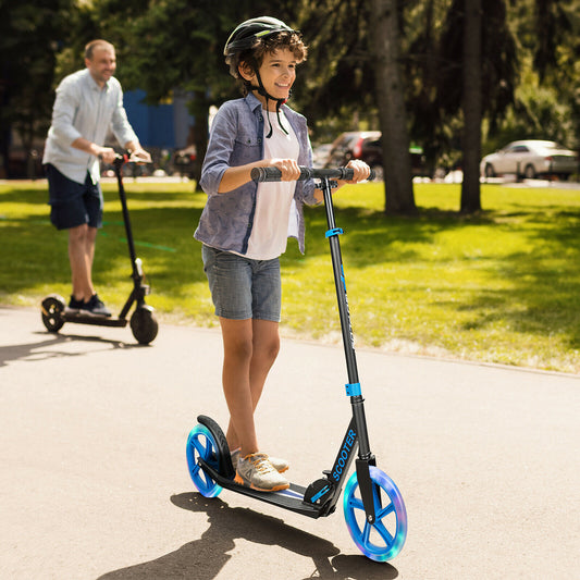 Foldable and Adjustable Kick Scooter with 2 Big Wheels and LED Lights-Blue