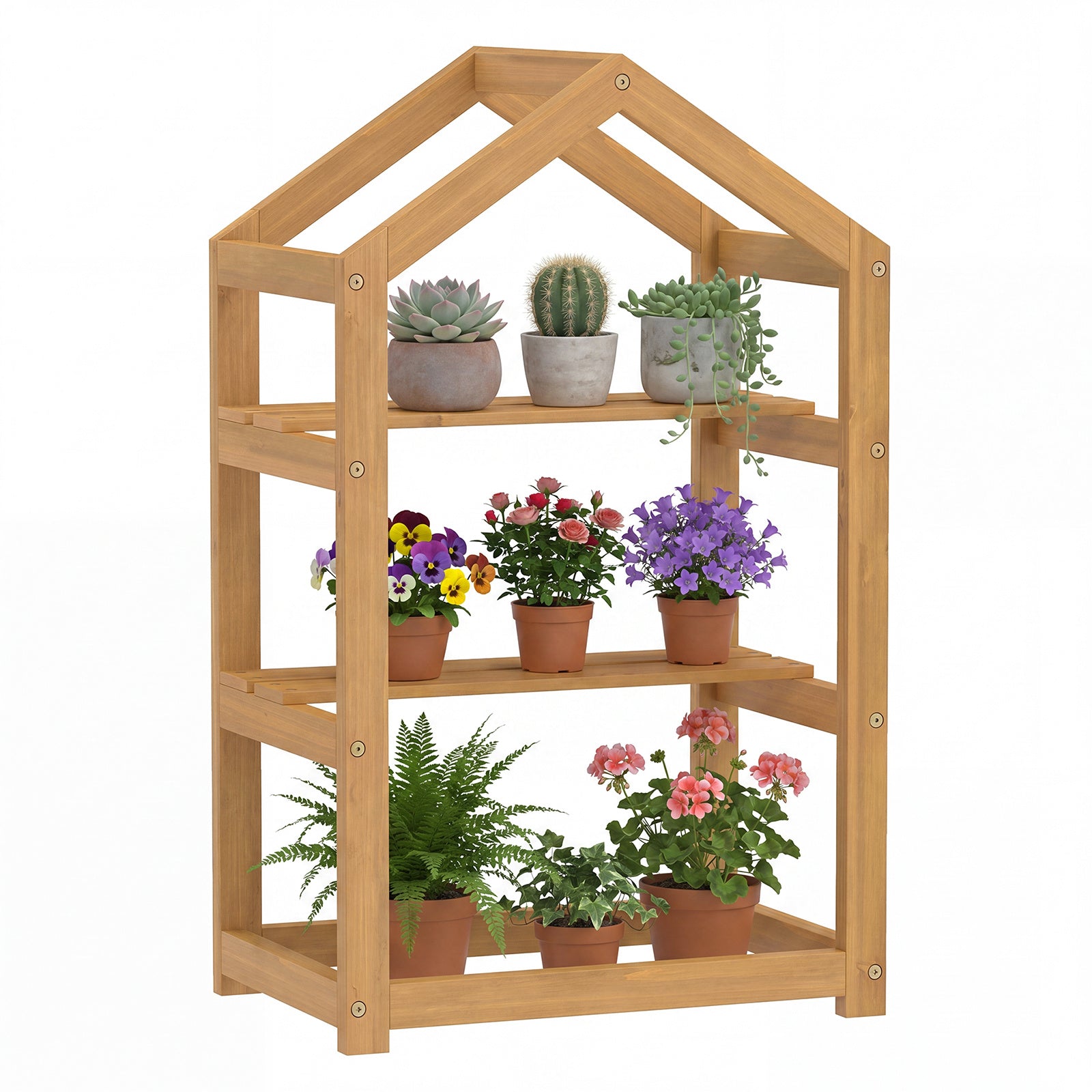 75 cm House-Shaped Plant Stand with Solid Acacia Wood Frame