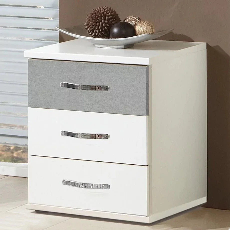 Dewi 3 Drawer Bedside Table - White and Grey