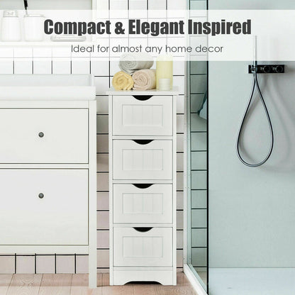 4 Drawers Bathroom Floor Cabinet with Curved Handle-White