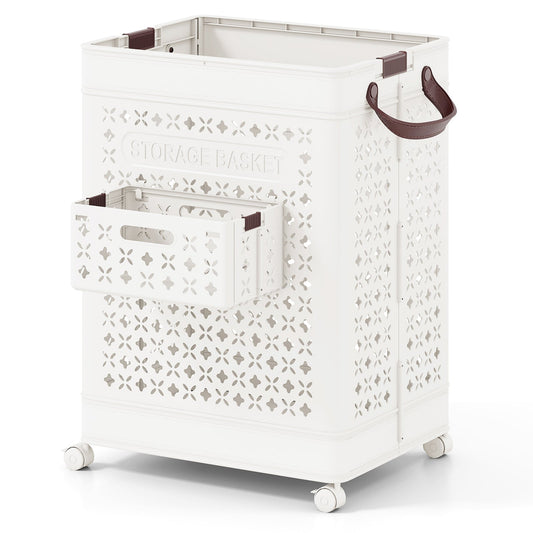 75 L Collapsible Laundry Basket with Underwear Basket and Handles-White