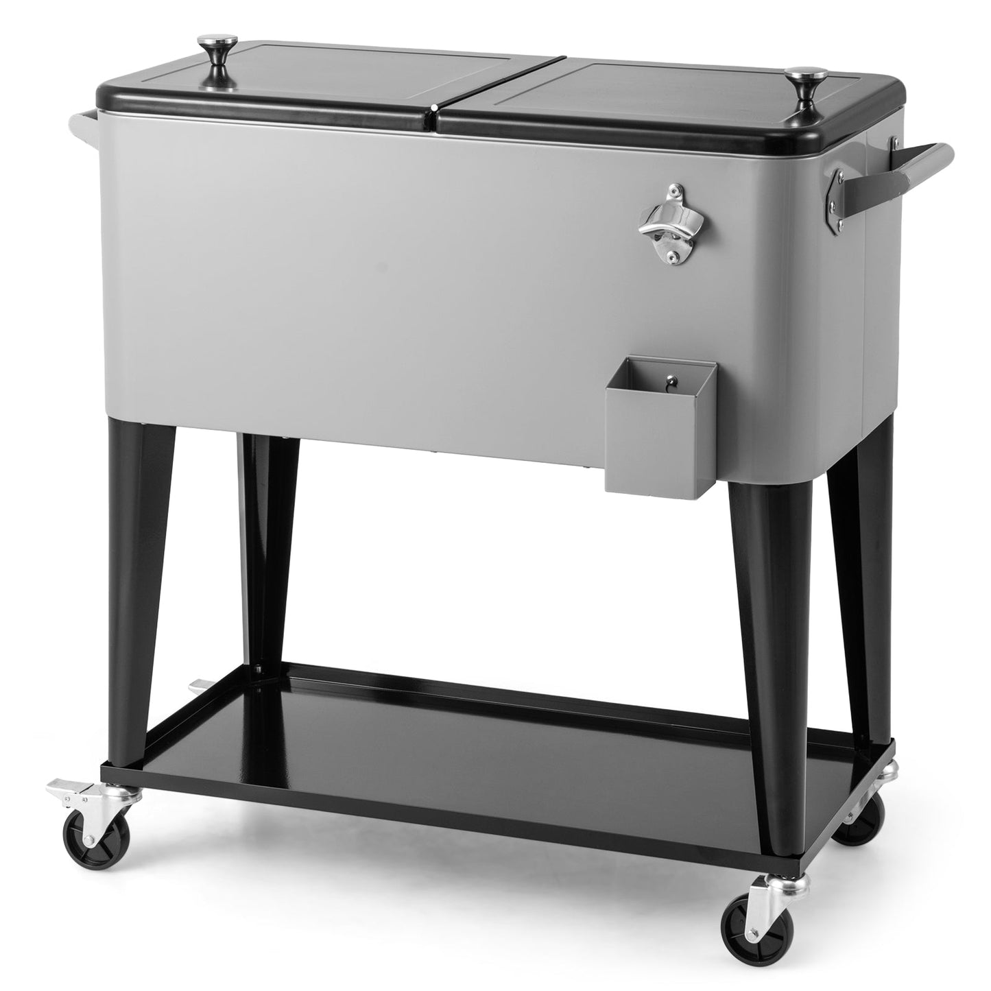 75 L Portable Patio Rolling Ice Chest with Bottom Storage Shelf-Grey